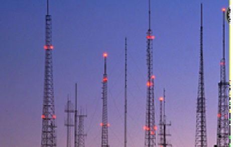 Aviation obstruction light on a tower