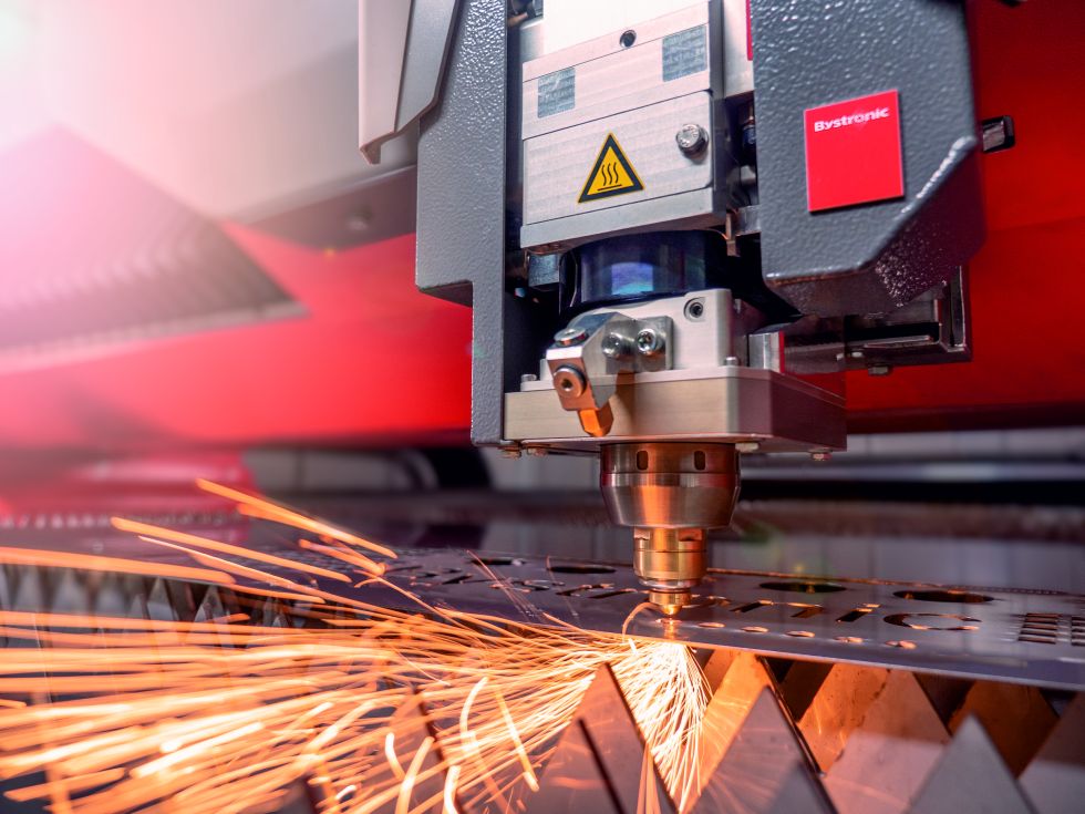 CNC fiber laser cutting machine in operation