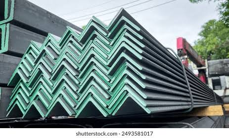 Steel angles L-profiles bundled for delivery